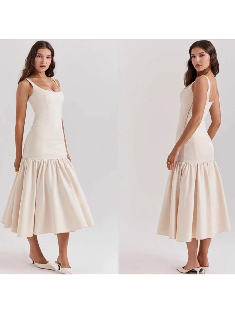 NEW NWT House of CB 'Amore' Vintage Cream Dropped Waist Midi Dress medium